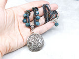 Triple Moon Pentacle Beaded Necklace