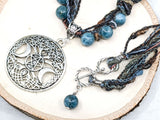 Triple Moon Pentacle Beaded Necklace