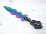 Wiccan Athame - Scrollwork Rainbow Blade Crystal Ritual Dagger