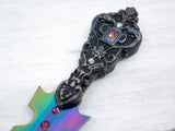 Wiccan Athame - Scrollwork Rainbow Blade Crystal Ritual Dagger