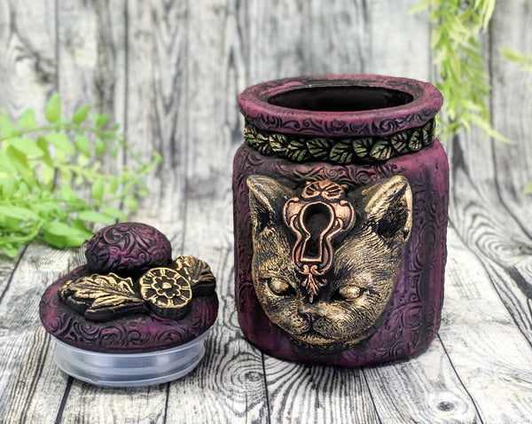 Cat Bast Magenta Apothecary Jar - Handcrafted Pagan Witchy Decor Bottle