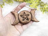 Triple Moon Pentacle Yule Christmas Tree Ornament - Copper - Witchy Decor