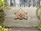 Triple Moon Pentacle Yule Christmas Tree Ornament - Copper - Witchy Decor