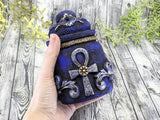 Ankh Blue Apothecary Jar - Handcrafted Pagan Witchy Decor Bottle