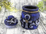 Ankh Blue Apothecary Jar - Handcrafted Pagan Witchy Decor Bottle