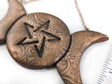 Triple Moon Pentacle Yule Christmas Tree Ornament - Copper - Witchy Decor