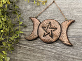 Triple Moon Pentacle Yule Christmas Tree Ornament - Copper - Witchy Decor