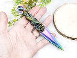 Wiccan Athame - Woodland Fern Rainbow Blade Crystal Ritual Dagger