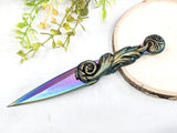 Wiccan Athame - Woodland Fern Rainbow Blade Crystal Ritual Dagger