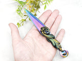 Wiccan Athame - Woodland Fern Rainbow Blade Crystal Ritual Dagger
