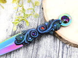 Wiccan Athame - Swirls Rainbow Blade Crystal Ritual Dagger