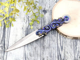 Wiccan Athame - Swirls Silver Blade Crystal Ritual Dagger