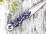Wiccan Athame - Swirls Silver Blade Crystal Ritual Dagger