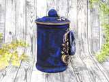 Cat Bast Blue Apothecary Jar - Handcrafted Pagan Witchy Decor Bottle