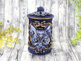 Cat Bast Blue Apothecary Jar - Handcrafted Pagan Witchy Decor Bottle