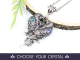 Raven Crow Pair Couples Crystal Necklace - Witchy Jewelry