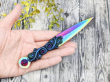 Wiccan Athame - Swirls Rainbow Blade Crystal Ritual Dagger
