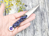 Wiccan Athame - Swirls Silver Blade Crystal Ritual Dagger