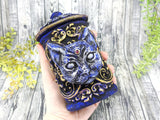 Cat Bast Blue Apothecary Jar - Handcrafted Pagan Witchy Decor Bottle