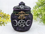 Triple Moon Pentacle Apothecary Jar - Handcrafted Pagan Witchy Decor Bottle