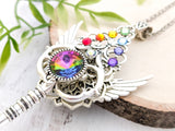 Rainbow Harmony Skeleton Key Necklace