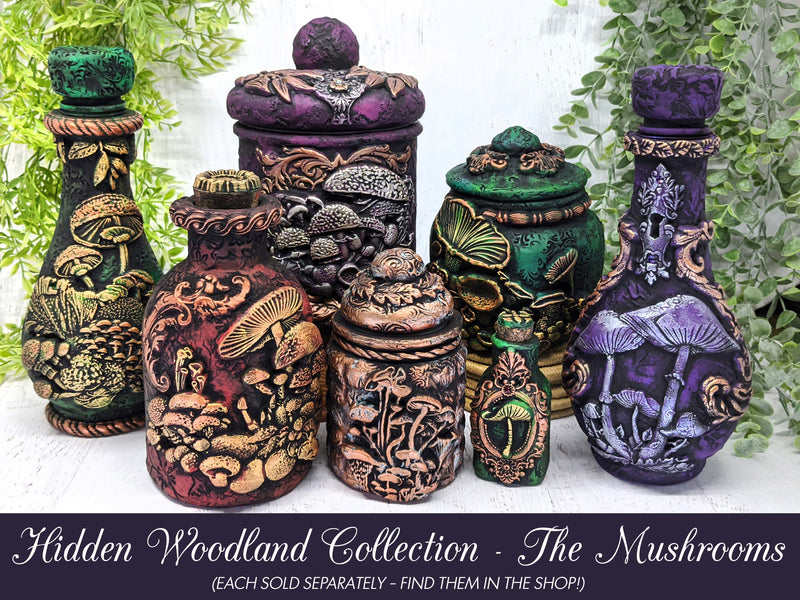 Mushroom Apothecary Jar - Handcrafted Pagan Witchy Decor Potion Bottle