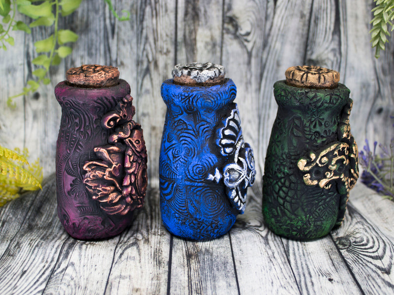 Keyhole Apothecary Jar Set of 3 - Handcrafted Pagan Witchy Decor Bottles