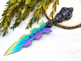 Wiccan Athame - Scrollwork Rainbow Blade Crystal Ritual Dagger