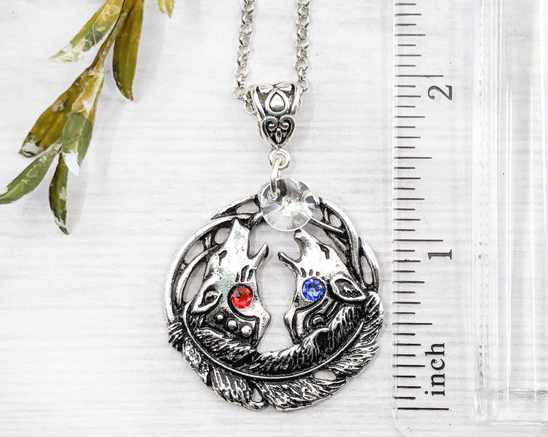Wolf Pair Couples Crystal Necklace - Witchy Jewelry