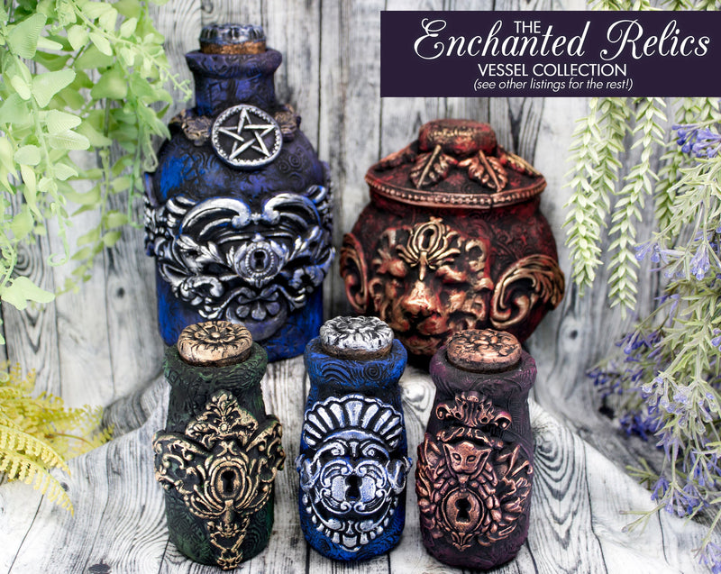 Ornate Pentacle Apothecary Jar - Handcrafted Pagan Witchy Decor Bottle