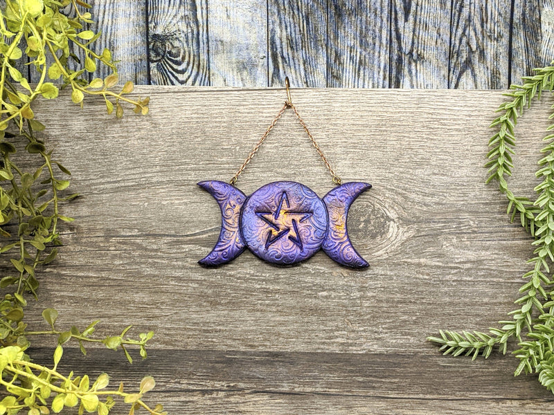 Triple Moon Pentacle Yule Christmas Tree Ornament - Witchy Decor