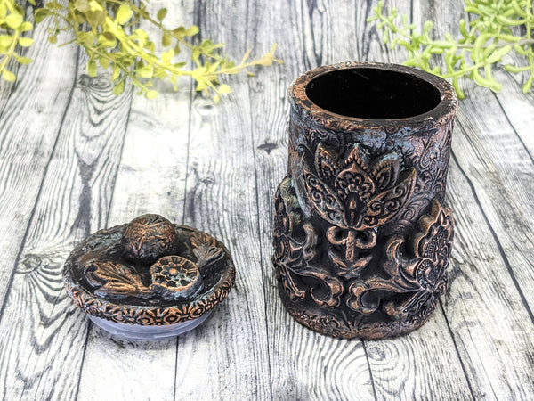 Copper Lotus Small Apothecary Jar - Handcrafted Pagan Witchy Decor Potion Bottle