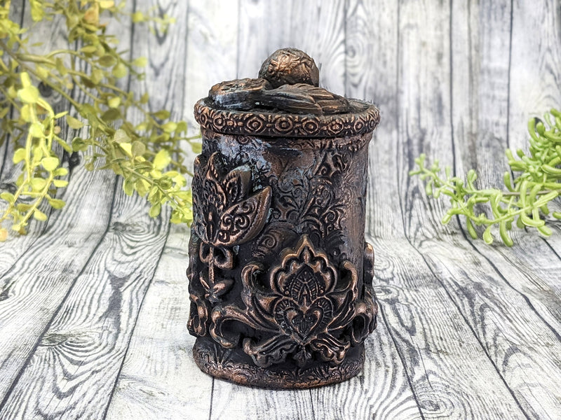 Copper Lotus Small Apothecary Jar - Handcrafted Pagan Witchy Decor Potion Bottle