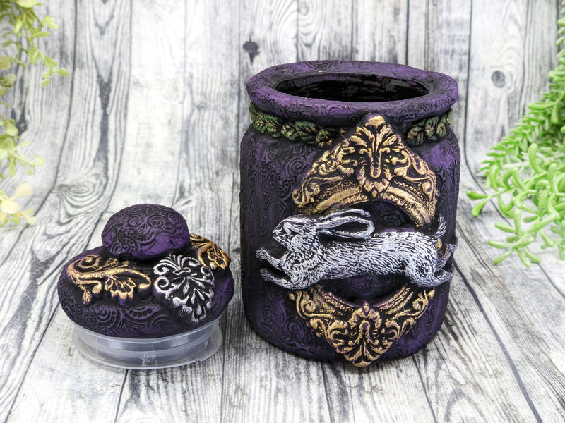 Rabbit Purple Apothecary Jar - Handcrafted Pagan Witchy Decor Bottle