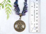 Triple Moon Pentacle Pagan Beaded Necklace - Witchy Jewelry