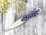 Wiccan Athame - Swirls Silver Blade Crystal Ritual Dagger