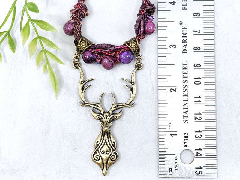 Deer Stag Cernunnos Beaded Necklace - Witchy Jewelry