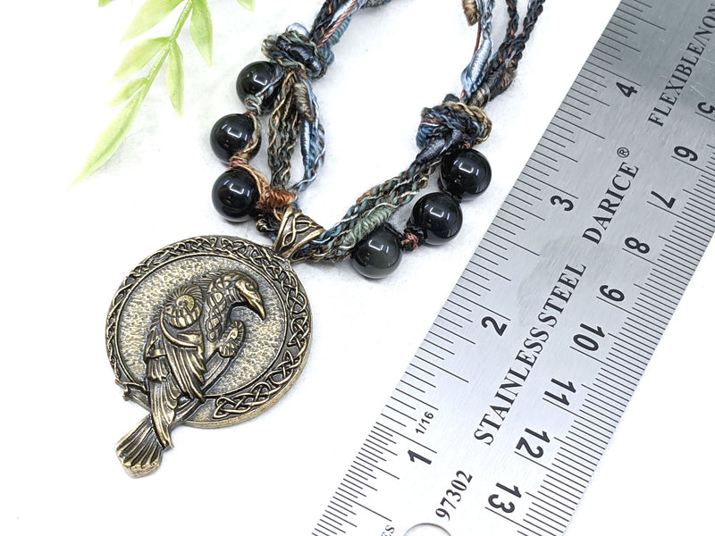 Raven Crow Viking Pagan Beaded Necklace - Witchy Jewelry