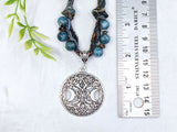 Triple Moon Pentacle Pagan Beaded Necklace - Witchy Jewelry