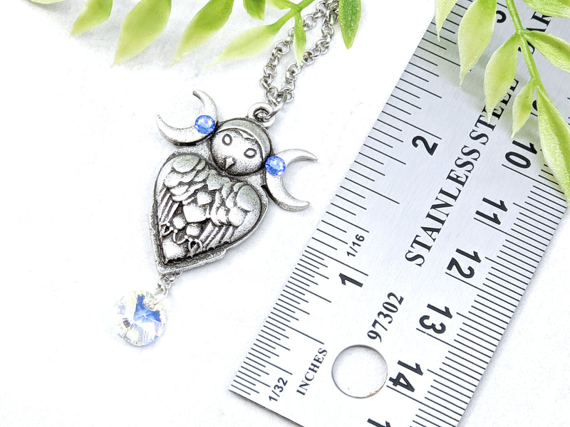 Owl Triple Moon Crystal Necklace - Witchy Jewelry