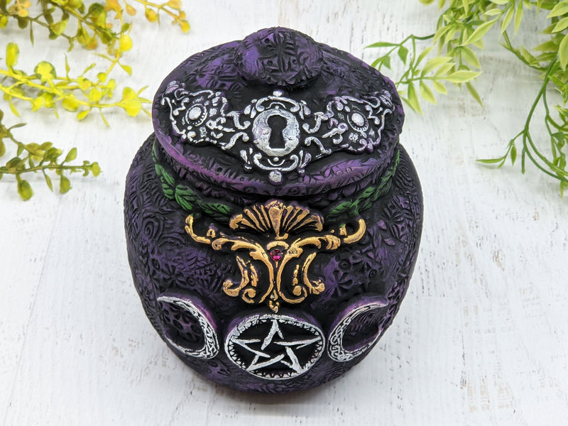 Triple Moon Pentacle Apothecary Jar - Handcrafted Pagan Witchy Decor Bottle