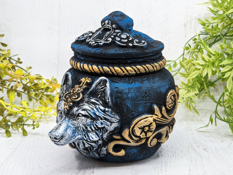 Wolf Head Apothecary Jar - Handcrafted Pagan Witchy Decor Bottle