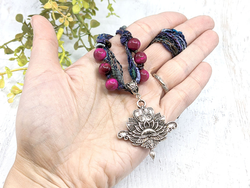 Lotus Flower Talisman Beaded Necklace - Witchy Jewelry