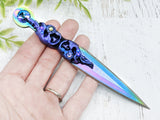 Wiccan Athame - Purple Leaves Rainbow Blade Crystal Ritual Dagger