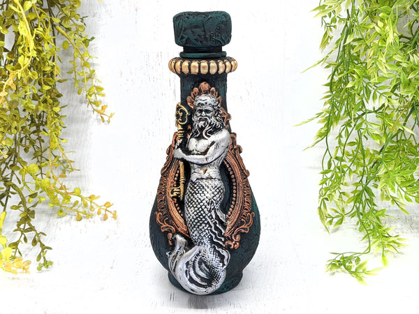 Neptune or Poseidon Merman Apothecary Jar - Handcrafted Pagan Witchy Decor Bottle