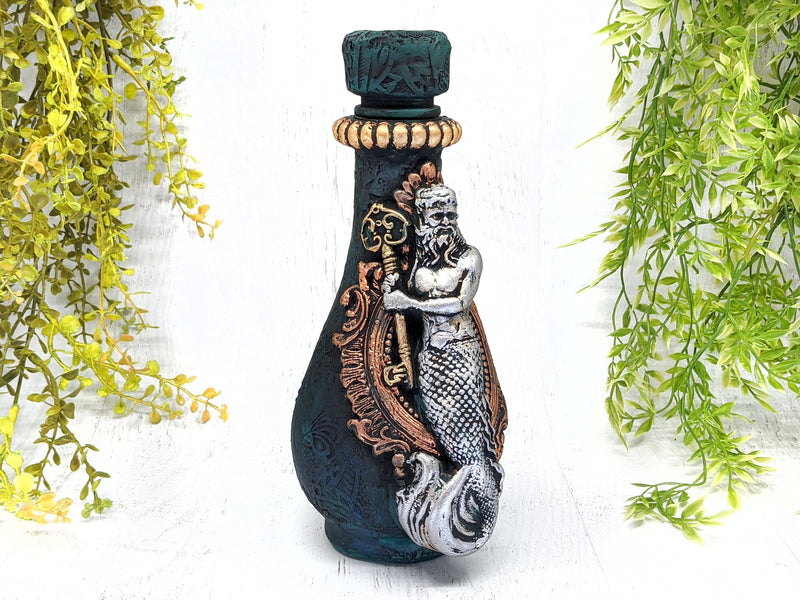 Neptune or Poseidon Merman Apothecary Jar - Handcrafted Pagan Witchy Decor Bottle