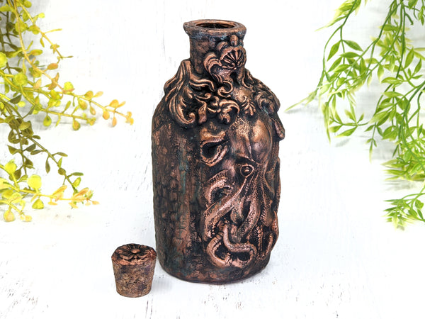 Copper Octopus Cthulhu Apothecary Jar - Handcrafted Pagan Witchy Decor Potion Bottle