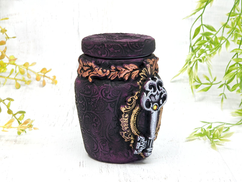 Small Crystal Key Apothecary Jar - Handcrafted Pagan Witchy Decor Bottle